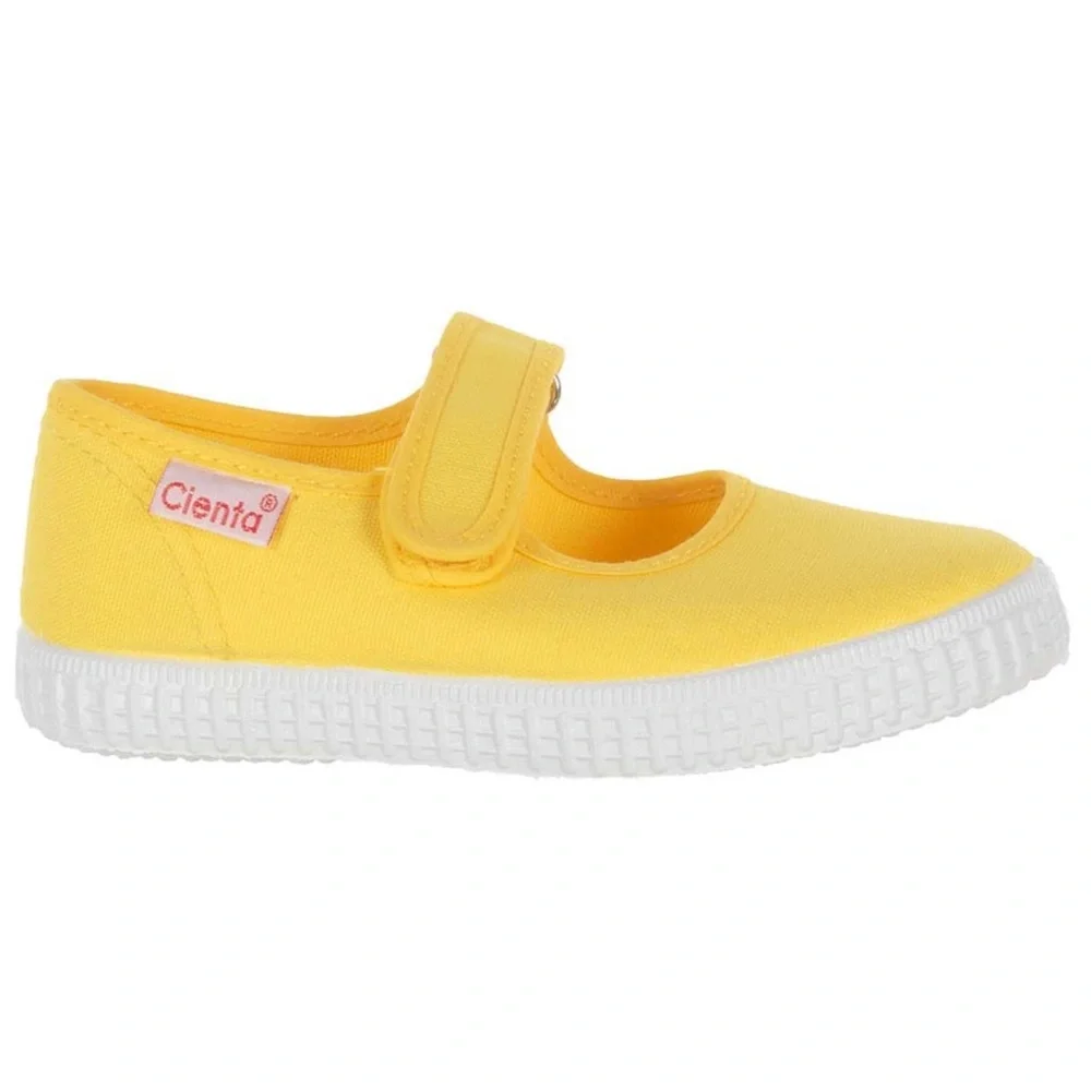 Cienta Canvas Yellow and White Mary Jane Shoe - Picture 3 of 10
